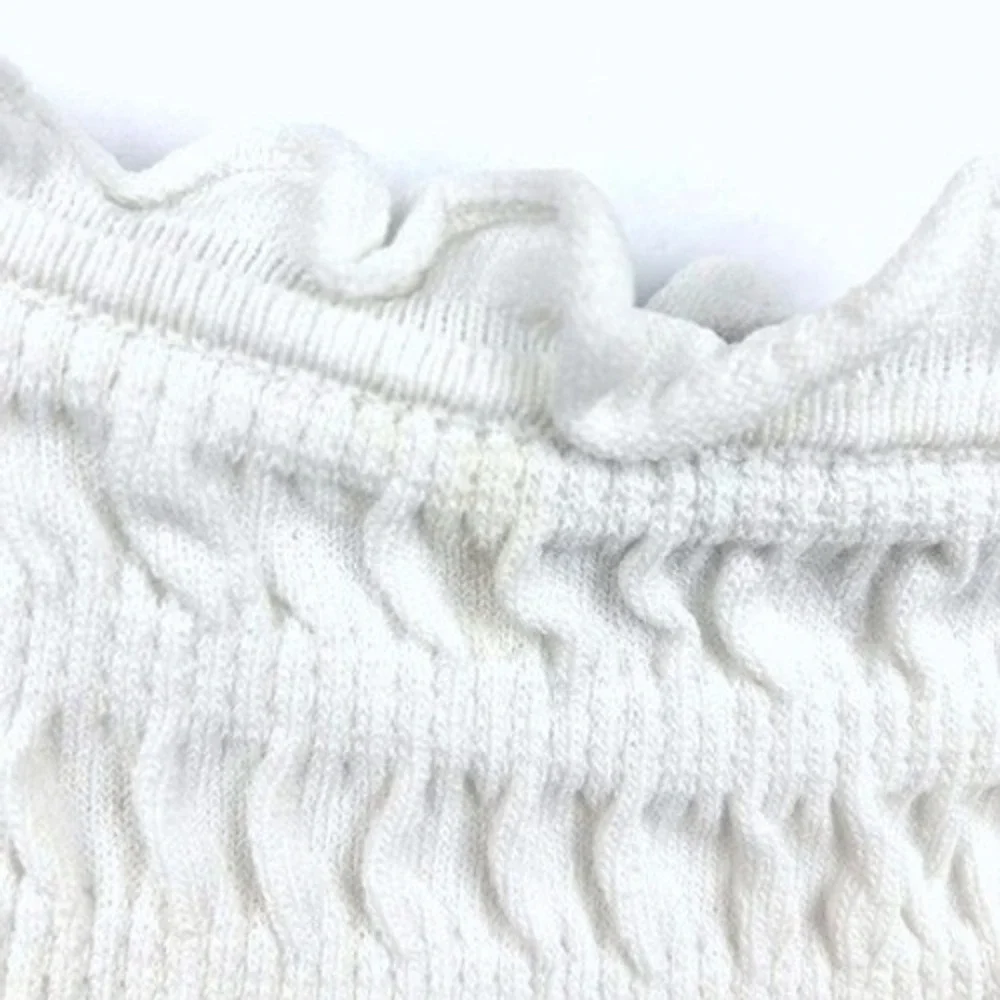 Zara White Smocked Off Shoulder Crop Top Long Sleeve Ruffle Trim Size M